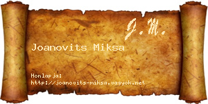 Joanovits Miksa névjegykártya